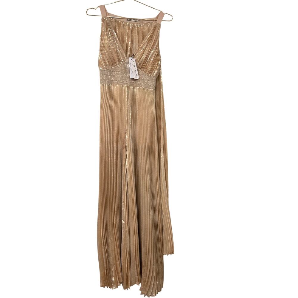 Alice + Olivia Rosalie Wide leg silk blend pleated gold jumpsuit size 0 - Picture 4 of 11